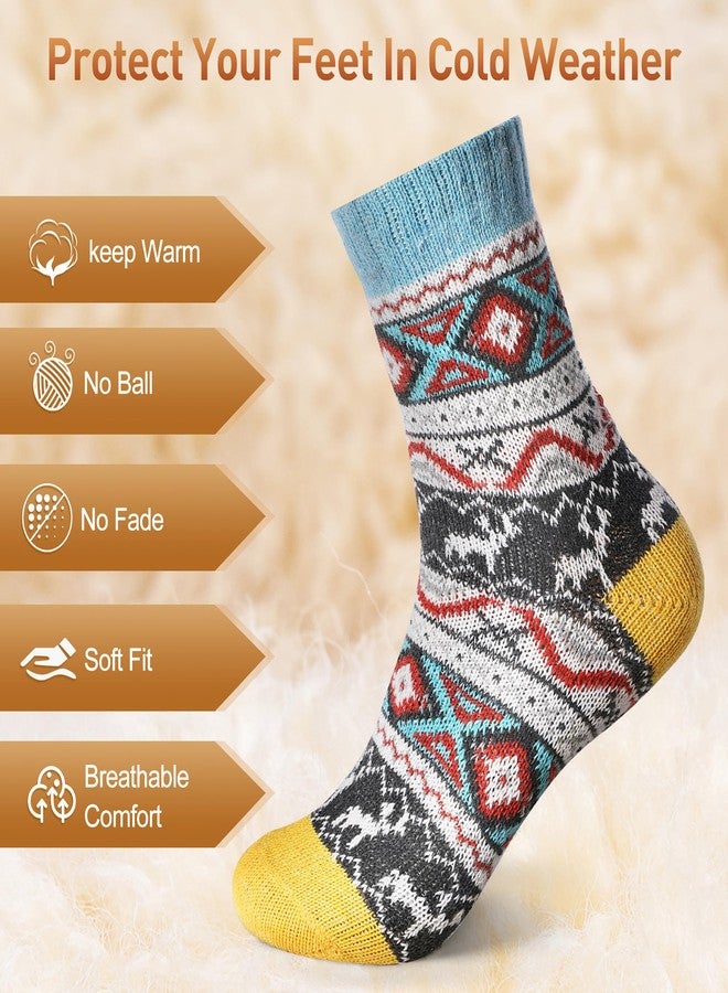 FIEGEl 5 Pack Women Wool Socks, Winter Warm Cabin, Thick Cozy Soft Crew Socks, Stocking Stuffers Gifts for Women Men - Image 3